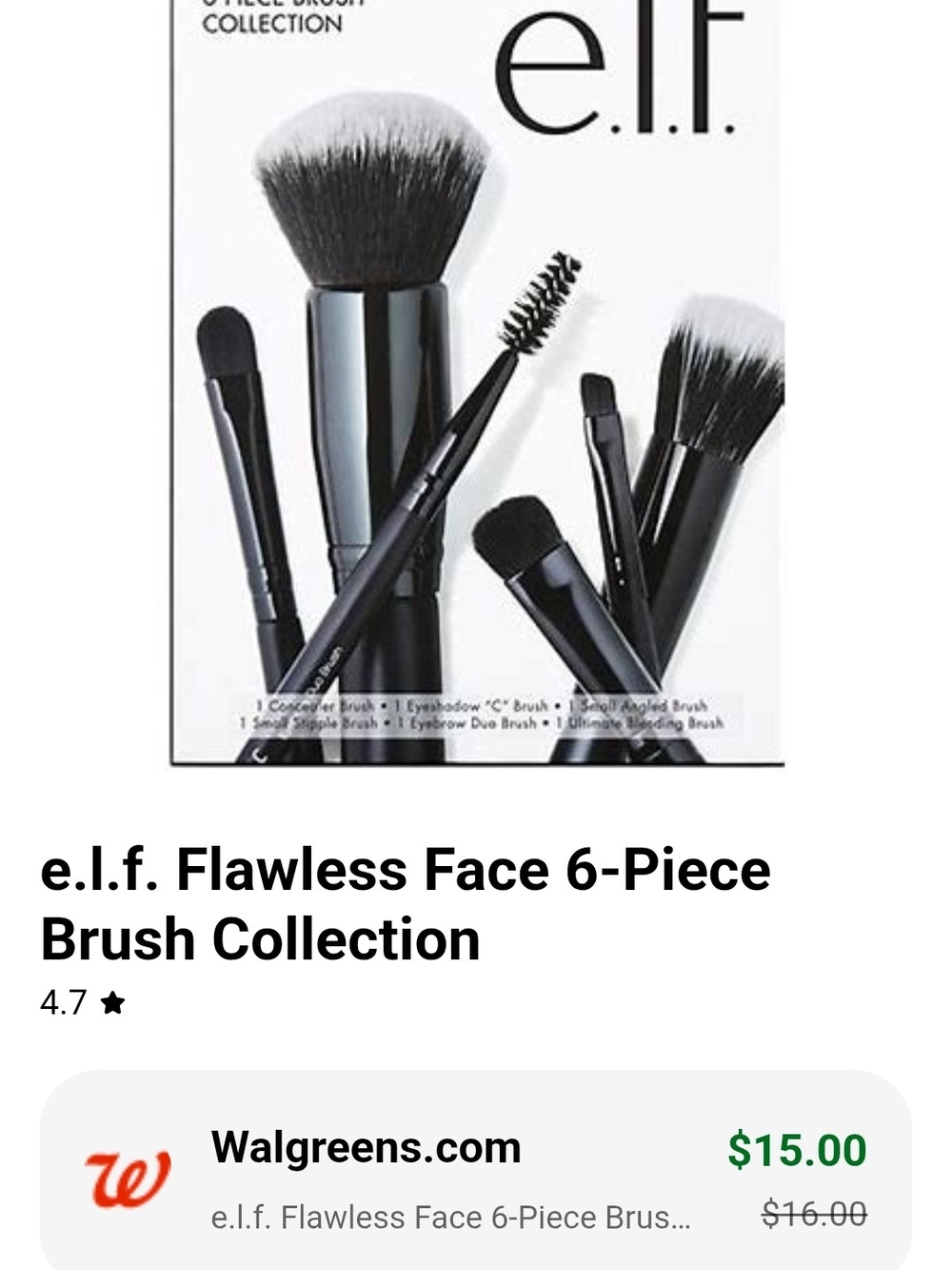e.l.f. Flawless Face 6-Piece Brush Collection — Black & White